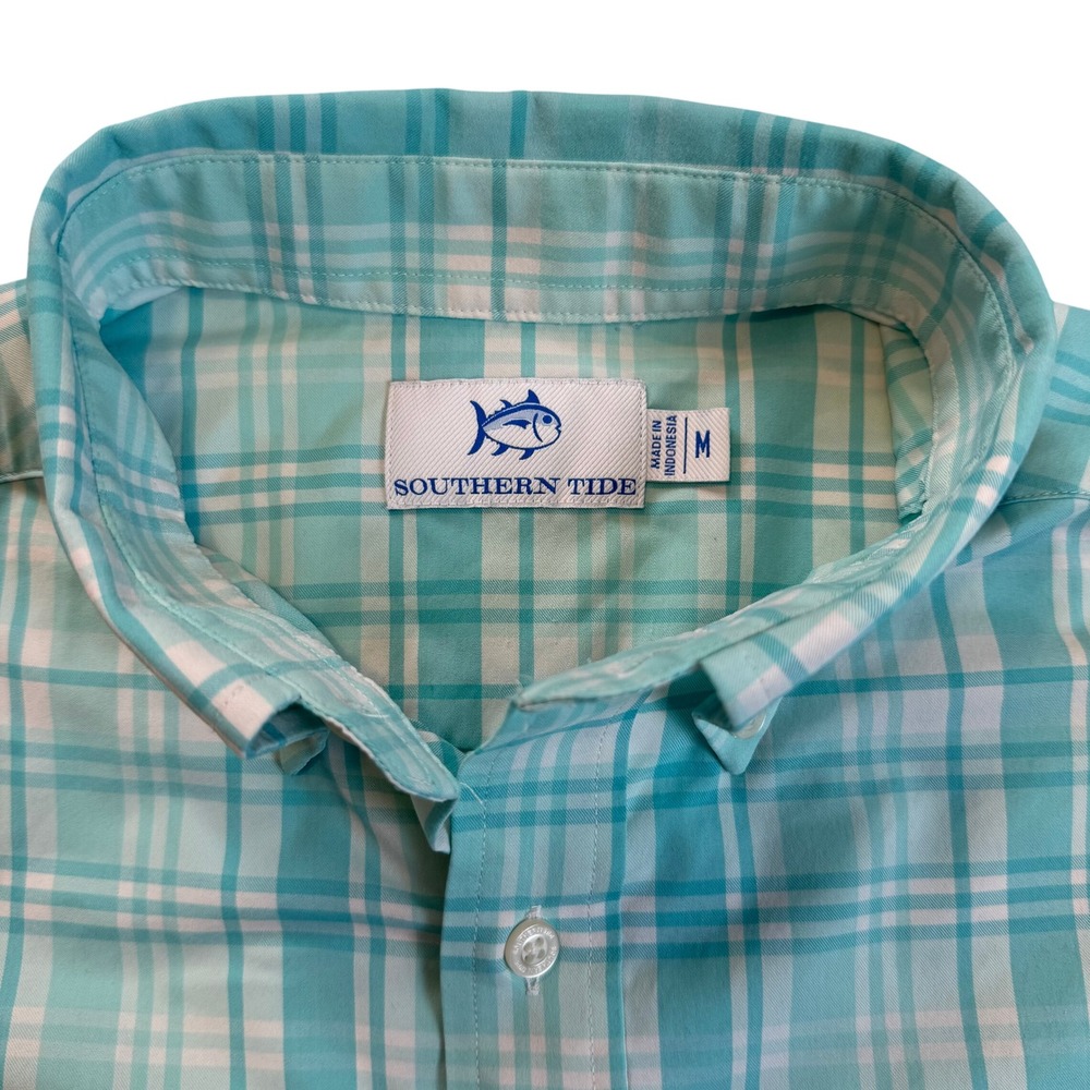 Southern Tide Palm Canyon Plaid Sport Performance Size Large - L - Aqua & White
